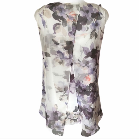WHBM Floral Sleeveless Split Back Shirt Si… - Picture 6 of 9